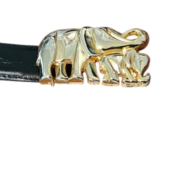 Motion East  Vintage Black Leather Belt With Elephant Buckle Size L - Picture 3 of 6